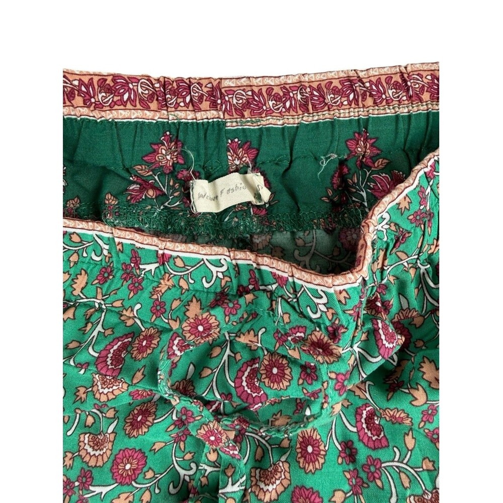 Boho Green Floral Paisley Wide Leg Palazzo Pants 100% Rayon Boho - Picture 3 of 7